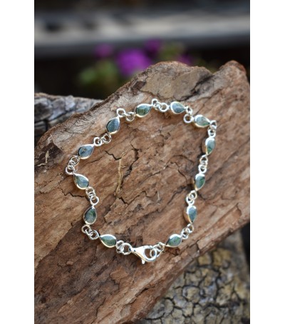 Bracelet argent massif et Vert d'Orezza