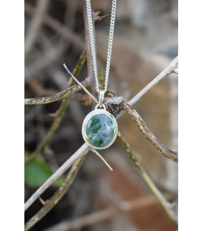 Pendentif argent massif et Vert d'Orezza