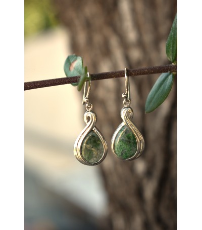 Boucles d'oreille argent massif et Vert d'Orezza