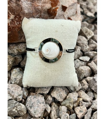 Bracelet argent massif, oeil de Sainte Lucie et mélange de pierres de Corse