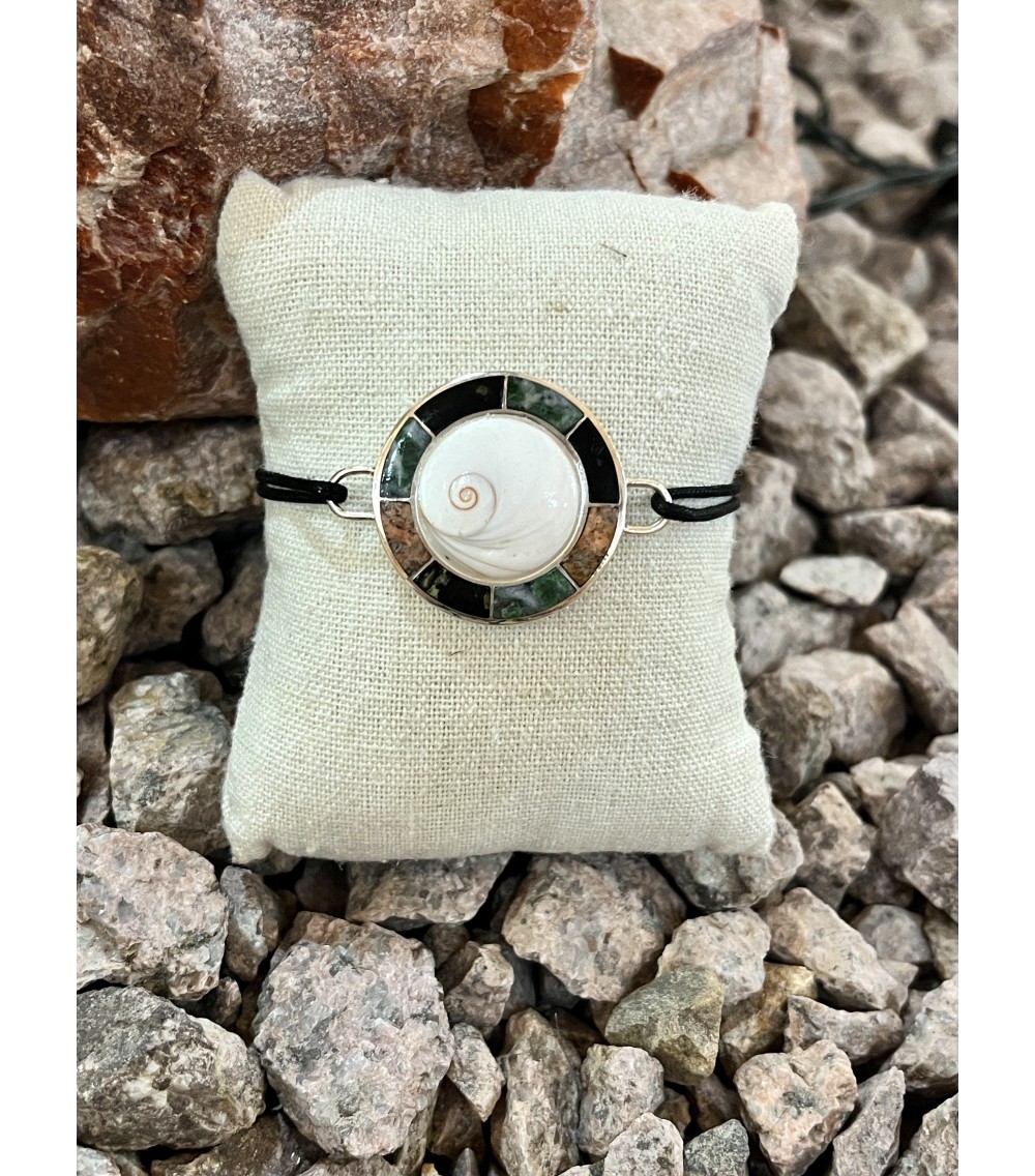 Bracelet argent massif, oeil de Sainte Lucie et mélange de pierres de Corse