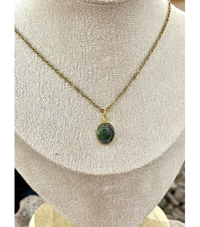 Collier en acier inoxydable et Vert d'Orezza
