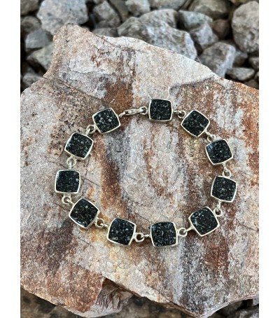 Bracelet argent massif et Diorite Noire