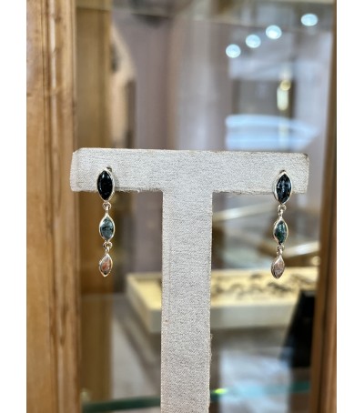 Boucles d'oreille argent massif et mélange de pierres