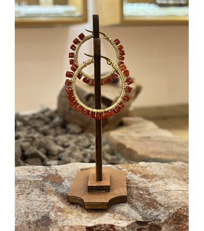 Boucles acier inoxydable doré et Corail Rouge