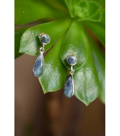 Boucles oreille argent massif et Vert d'Orezza