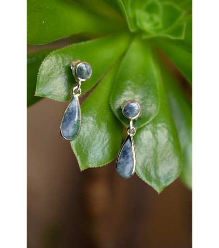 Boucles oreille argent massif et Vert d'Orezza