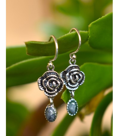 Boucles oreille argent massif et Vert d'Orezza