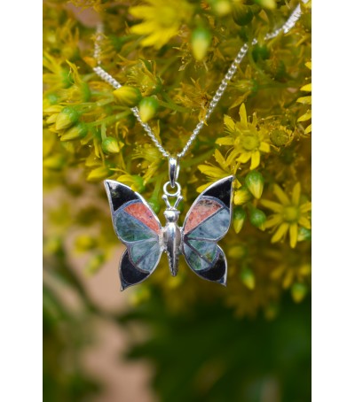 Pendentif argent massif et mélange de pierres