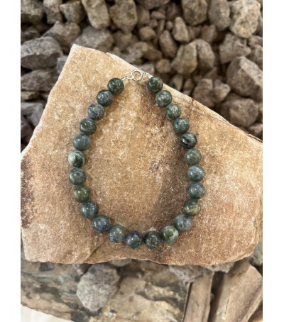 Bracelet argent massif et Vert d'Orezza (8 MM)