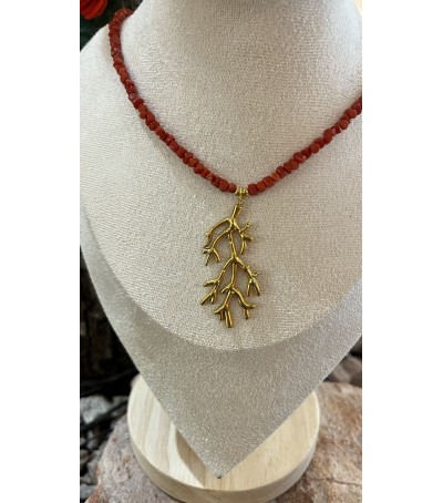 Collier en acier inoxydable et Corail Rouge