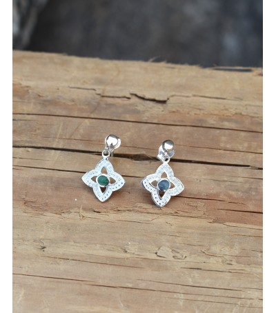 Boucles oreilles argent massif et Vert d'Orezza