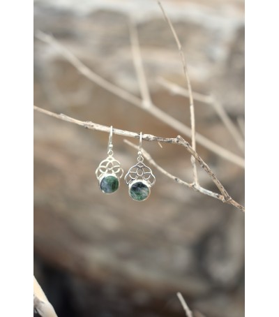 Boucles oreilles argent massif et Vert d'Orezza