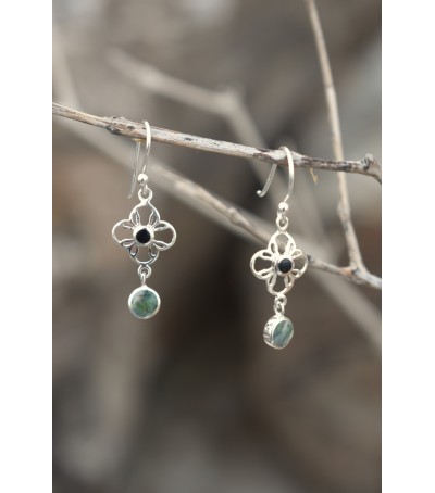 Boucles oreilles argent massif et Vert d'Orezza