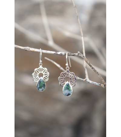 Boucles oreilles argent massif et Vert d'Orezza