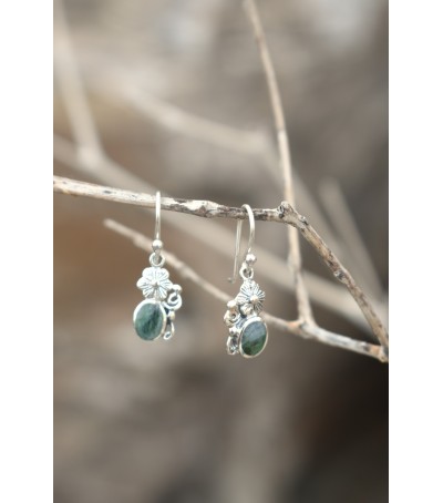 Boucles oreilles argent massif et Vert d'Orezza