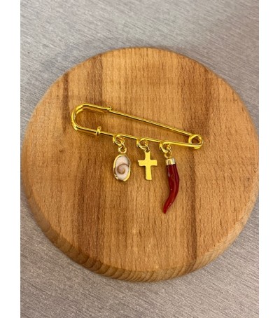 Broche doré Corail et Oeil de Sainte Lucie