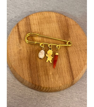 Broche doré Corail et Oeil de Sainte Lucie
