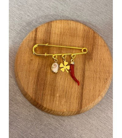 Broche doré Corail et Oeil de Sainte Lucie