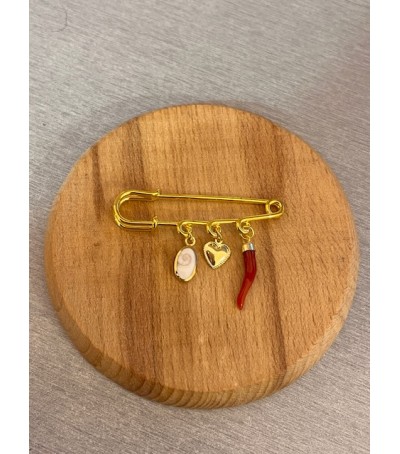 Broche doré Corail et Oeil de Sainte Lucie