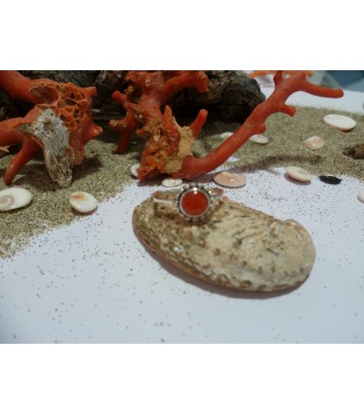 Bague argent massif corail rouge